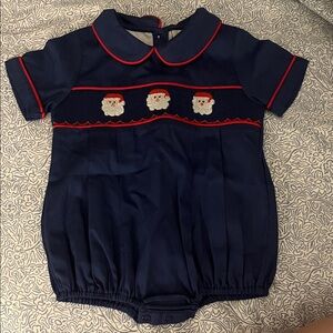 Smocked Boys Navy Blue Santa Bubble